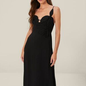 FARM Rio, Black flowered bust midi dress, SZ L